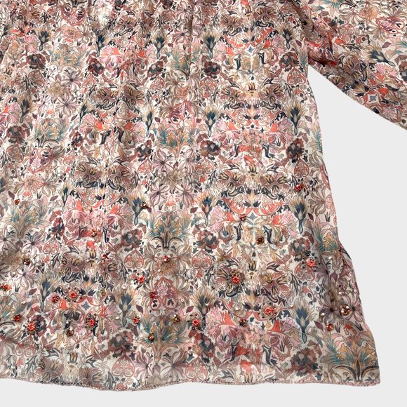 Zadig & Voltaire Taya Mousseline Mini Kaleido Floral Beaded Tunic Blouse Size S - Picture 7 of 16